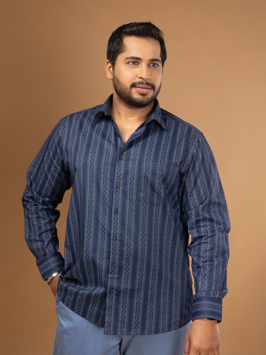 Sizeupp Men Plus Size Collared Neck Regular Fit Printed Evening Shirt