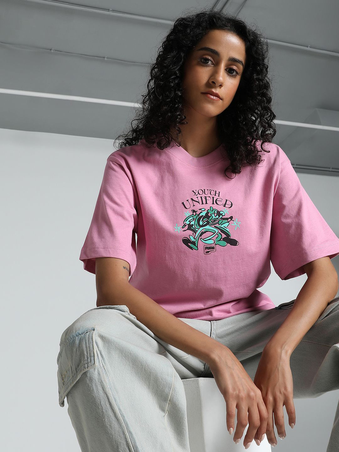 Puma Women DOWNTOWN Graphic Printed Relaxed Fit Cotton T-Shirt