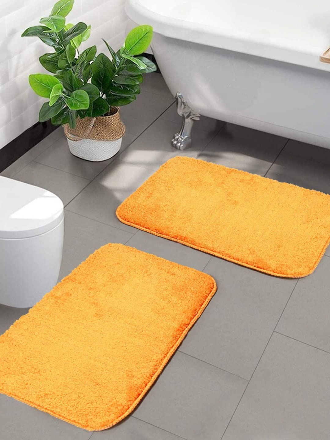 Saral Home Orange 2 Pieces Microfibre Anti Skid Bath Mats