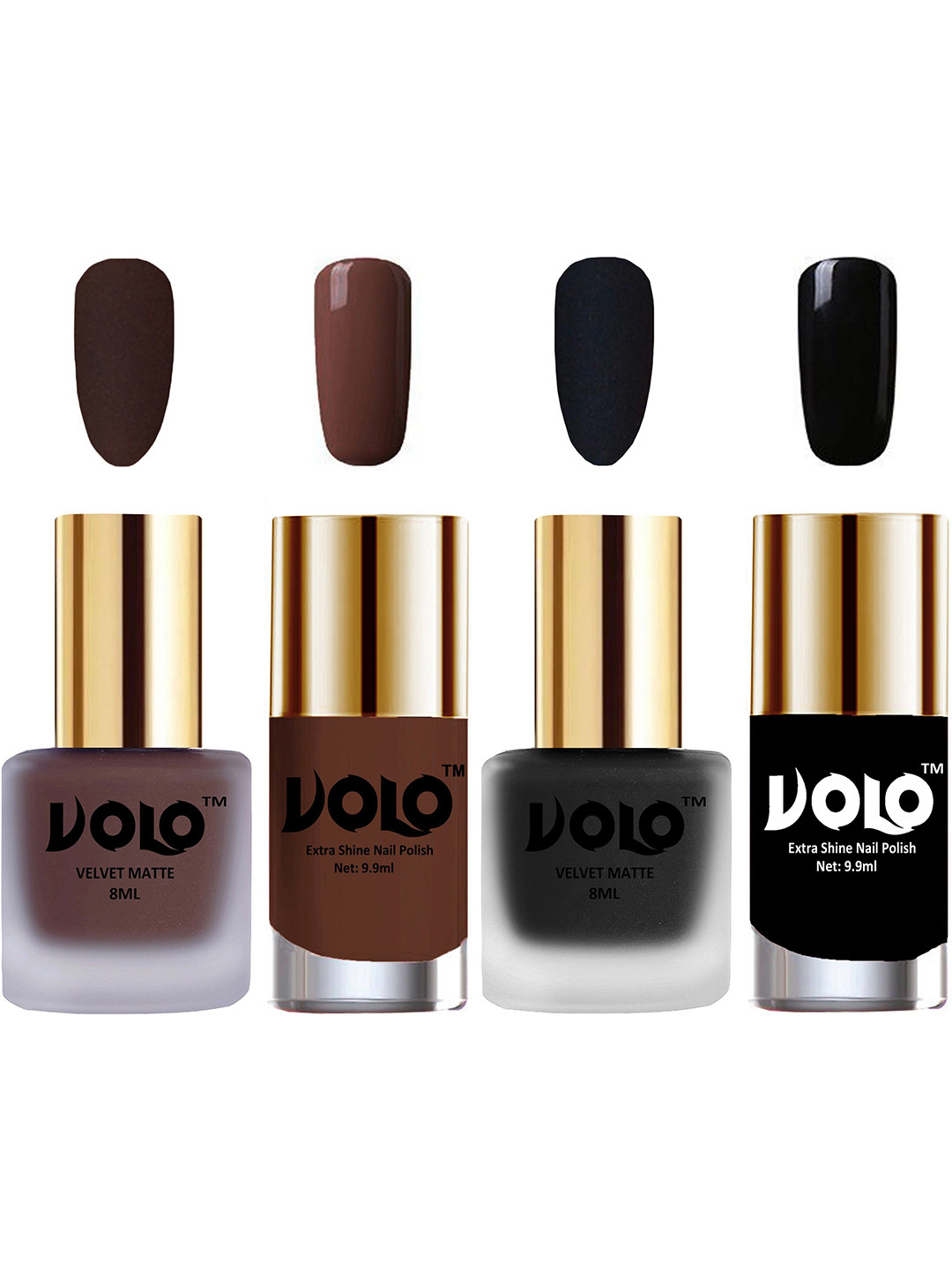 VOLO Set Of 4 Velvet Matte & Extra Shine Nail Polish - 8 ml Each - 02 - 05 - 19 - 3