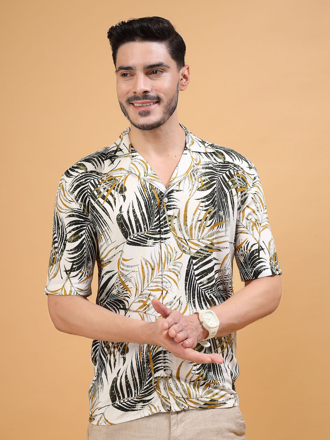 Vanguard Men Comfort Cuban Collar Floral Printed Casual Shirt