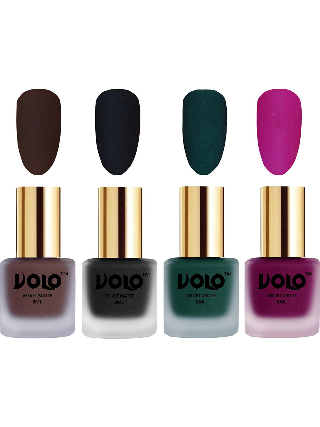 VOLO Set Of 4 Velvet Matte Nail Polish - 8 ml - Magenta-Dark Green-Black-Chocolate Brown
