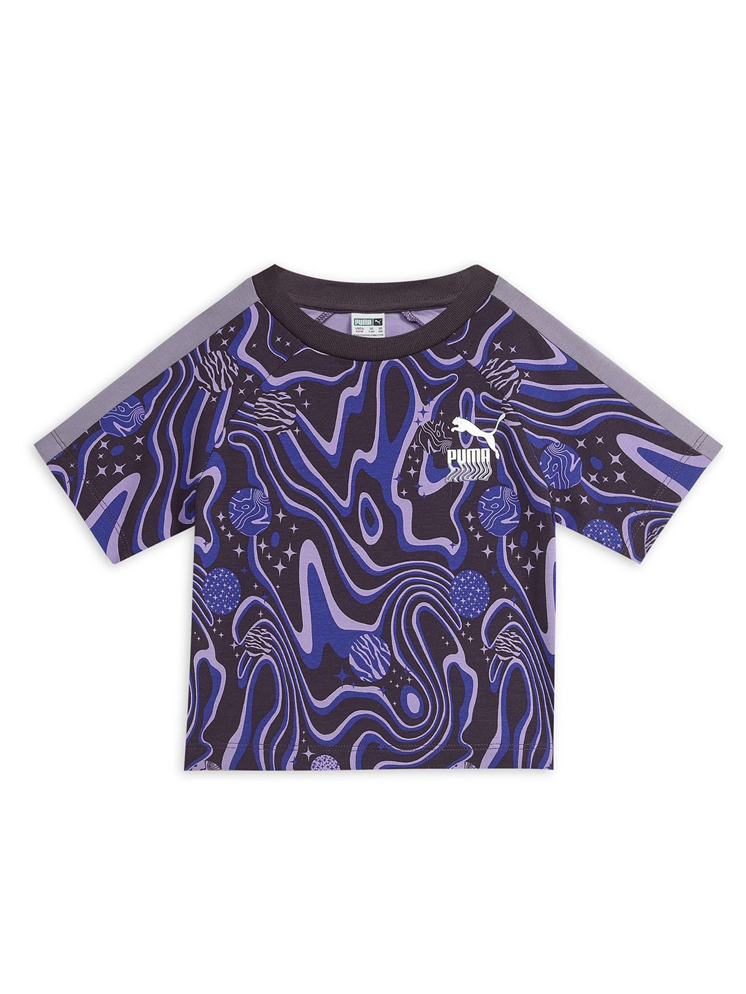 Puma Girls Lava Land Abstract Printed Knitted Slim Fit Cotton T-shirt
