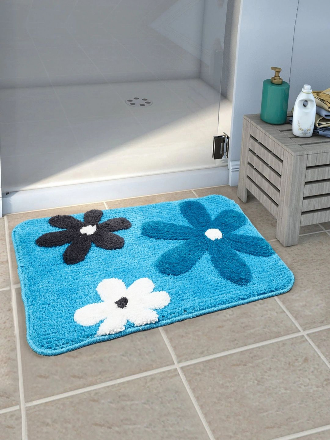 Saral Home Blue & White Textured Anti Skid Bath Mats