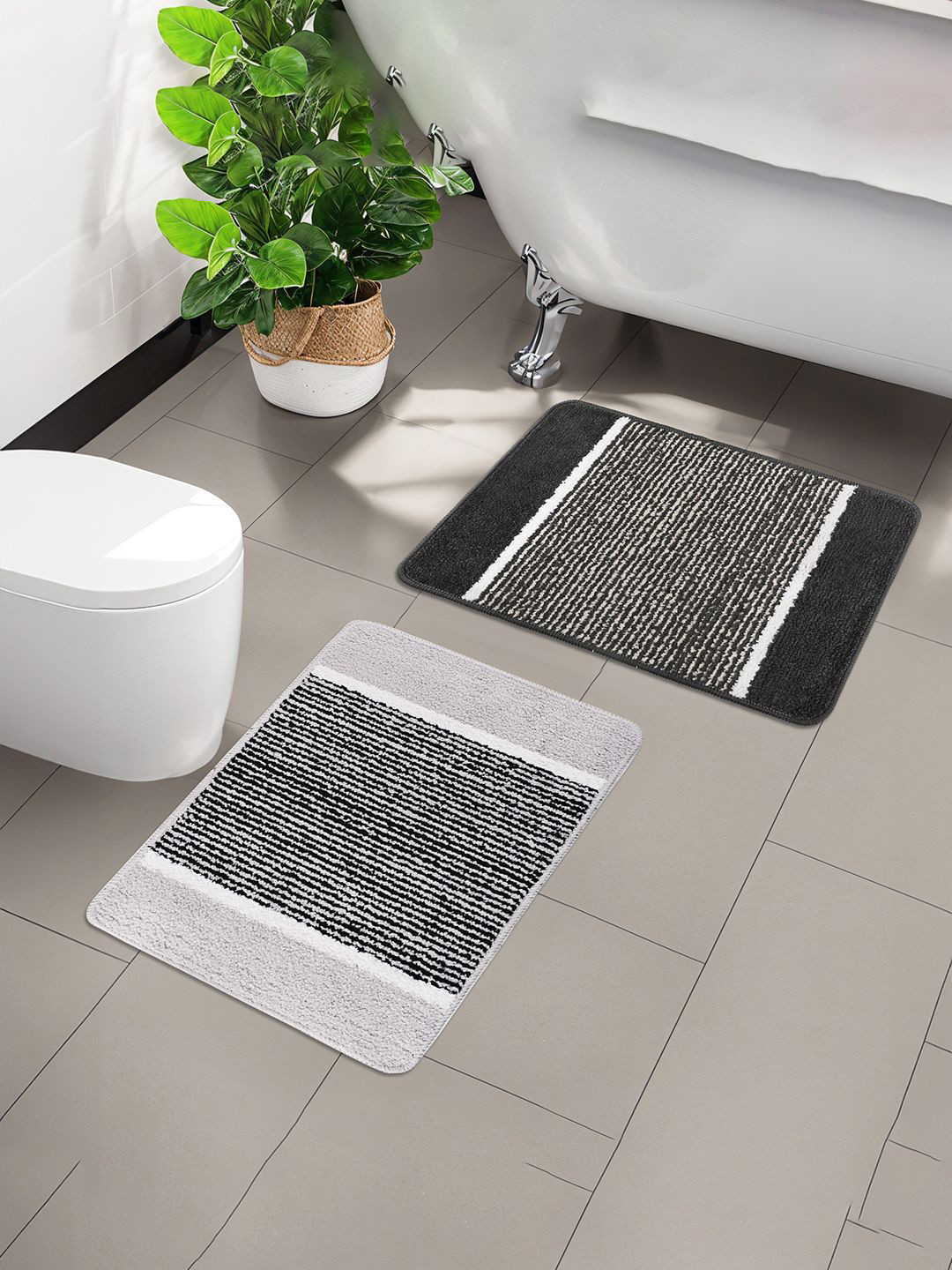Kuber Industries Grey 2 Pieces Anti-Skid Microfiber Door Mats