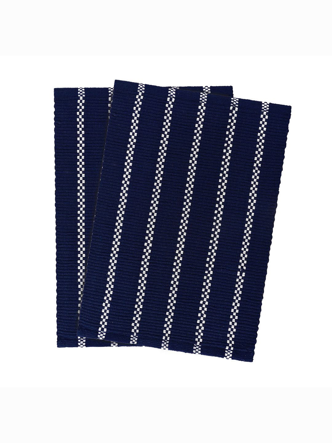 Kuber Industries Dark Blue & White 2 Pieces Striped Cotton Anti-Skid Door Mats