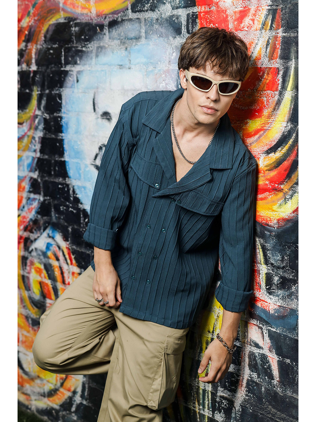 House of Koala Textured Notched Lapel Collar Regular Fit Shirt