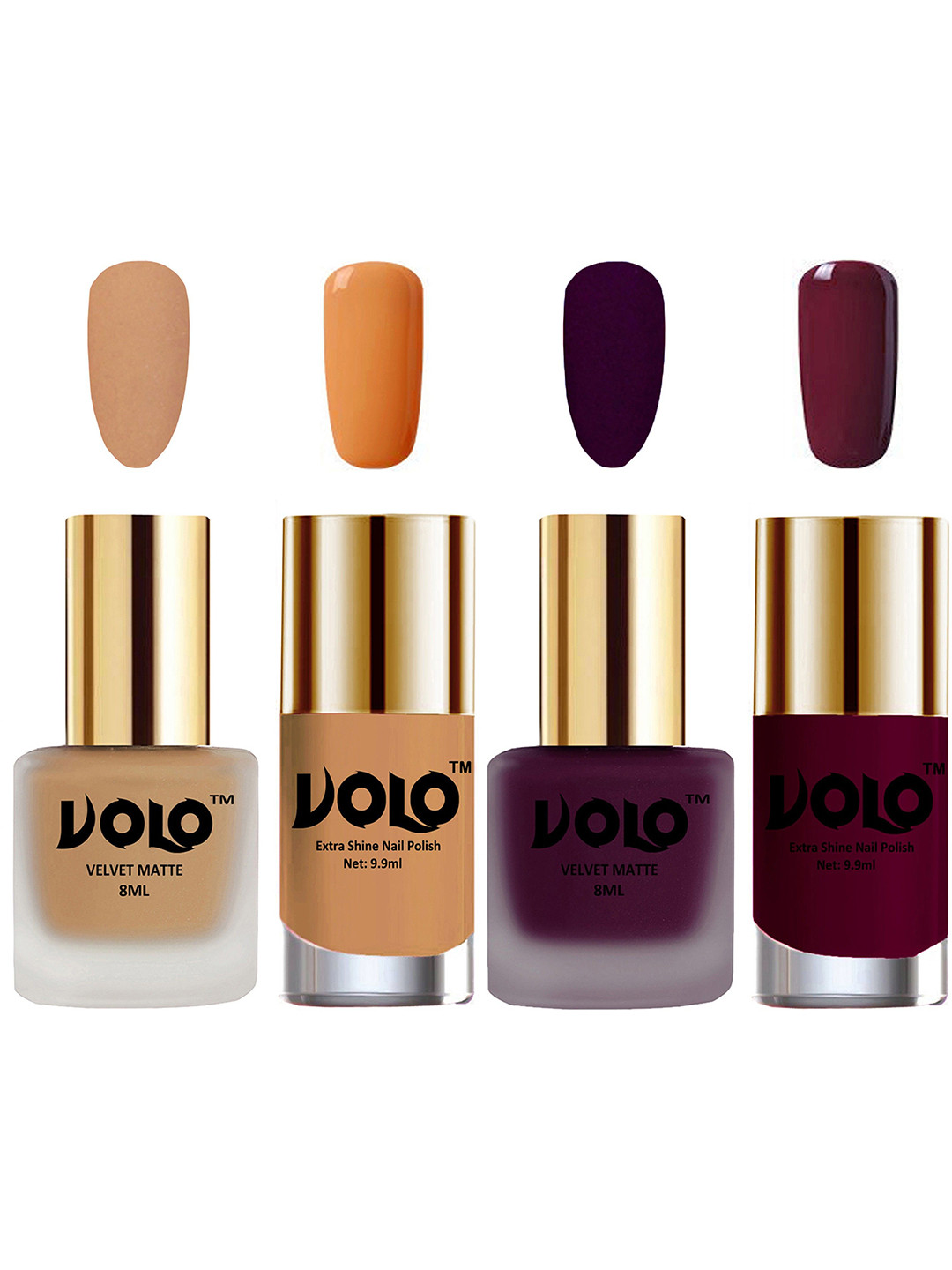 VOLO Set Of 4 Velvet Matte & Extra Shine Nail Polish - 8 ml Each & 9ml Each-42-46-50-34