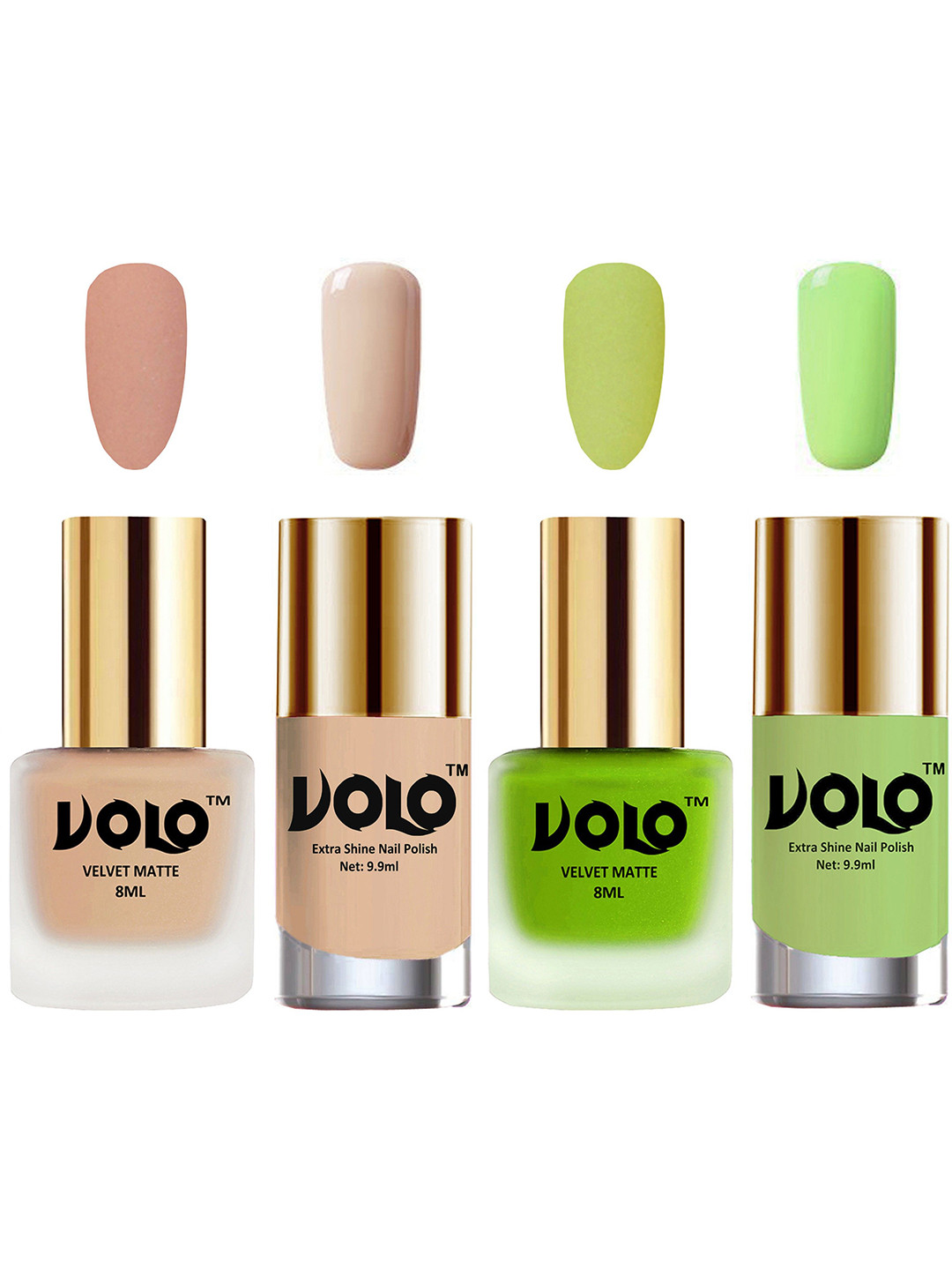 VOLO Set Of 4 Velvet Matte & Extra Shine Nail Polish - 8 ml Each & 9ml Each-28-39-65-28