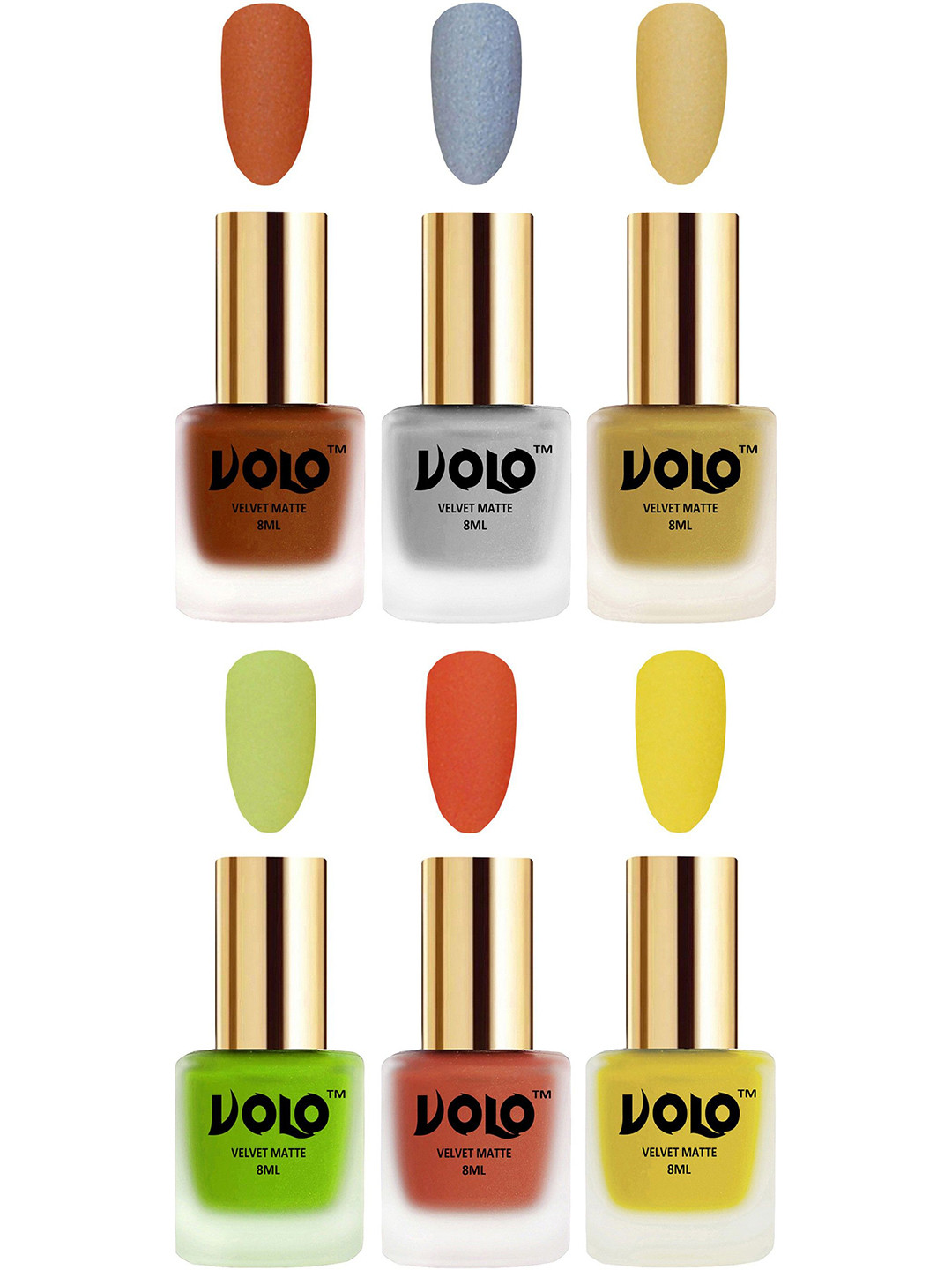 VOLO Set Of 6 Velvet Matte Nail Polish - 8 ml Each - Metallic Coral - Metallic Golden