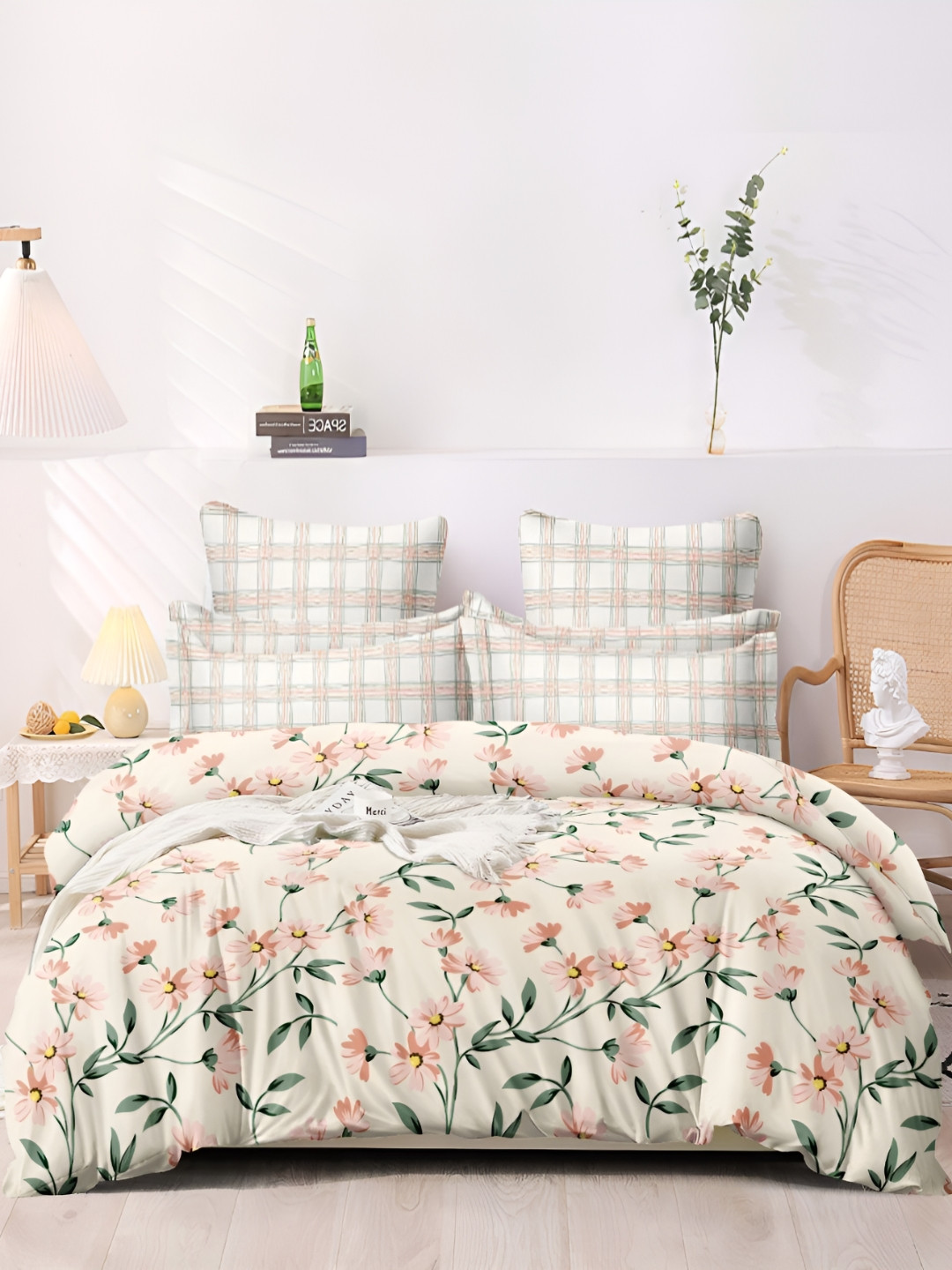 BREVARD Peach-Color & Pink Printed Cotton Single Duvet Cover