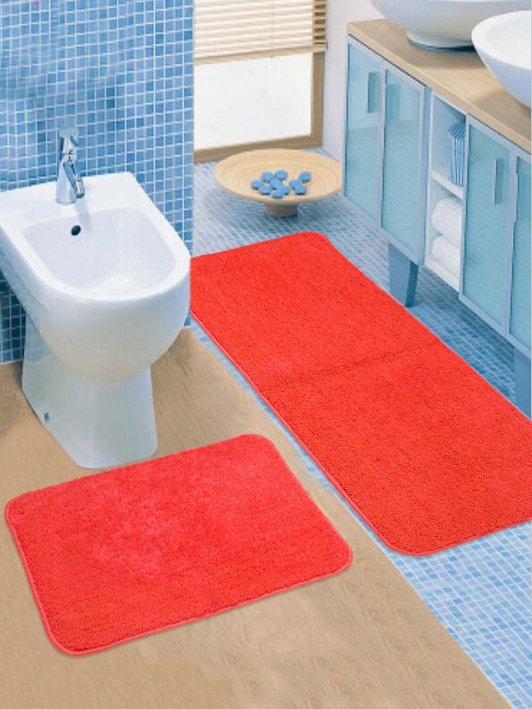 Saral Home Red 2 Pieces Microfibre Anti Skid Bath Mats
