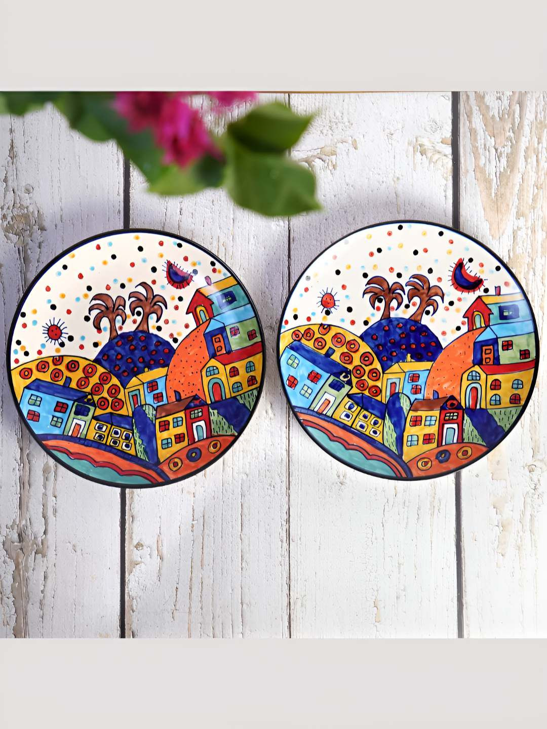Freakway Beige & Orange Colored 2 Pieces Ceramic Dishwasher & Microwave Safe Plates