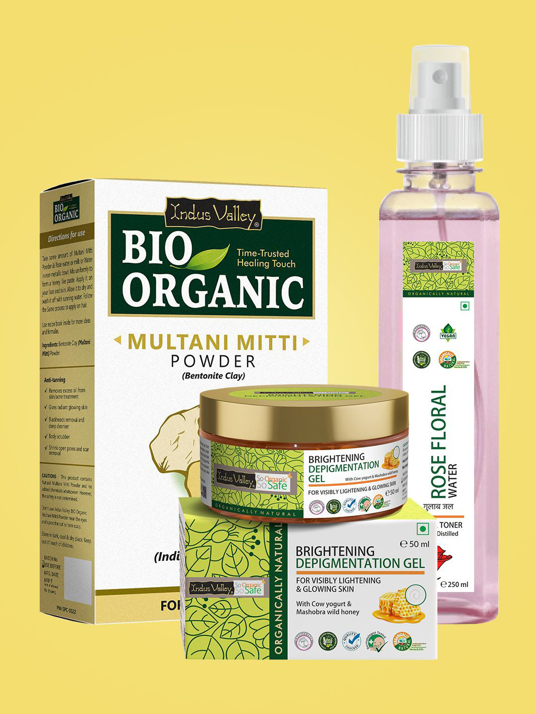 Indus Valley Multani Mitti With Depigmentation Gel & Rose Water Toner