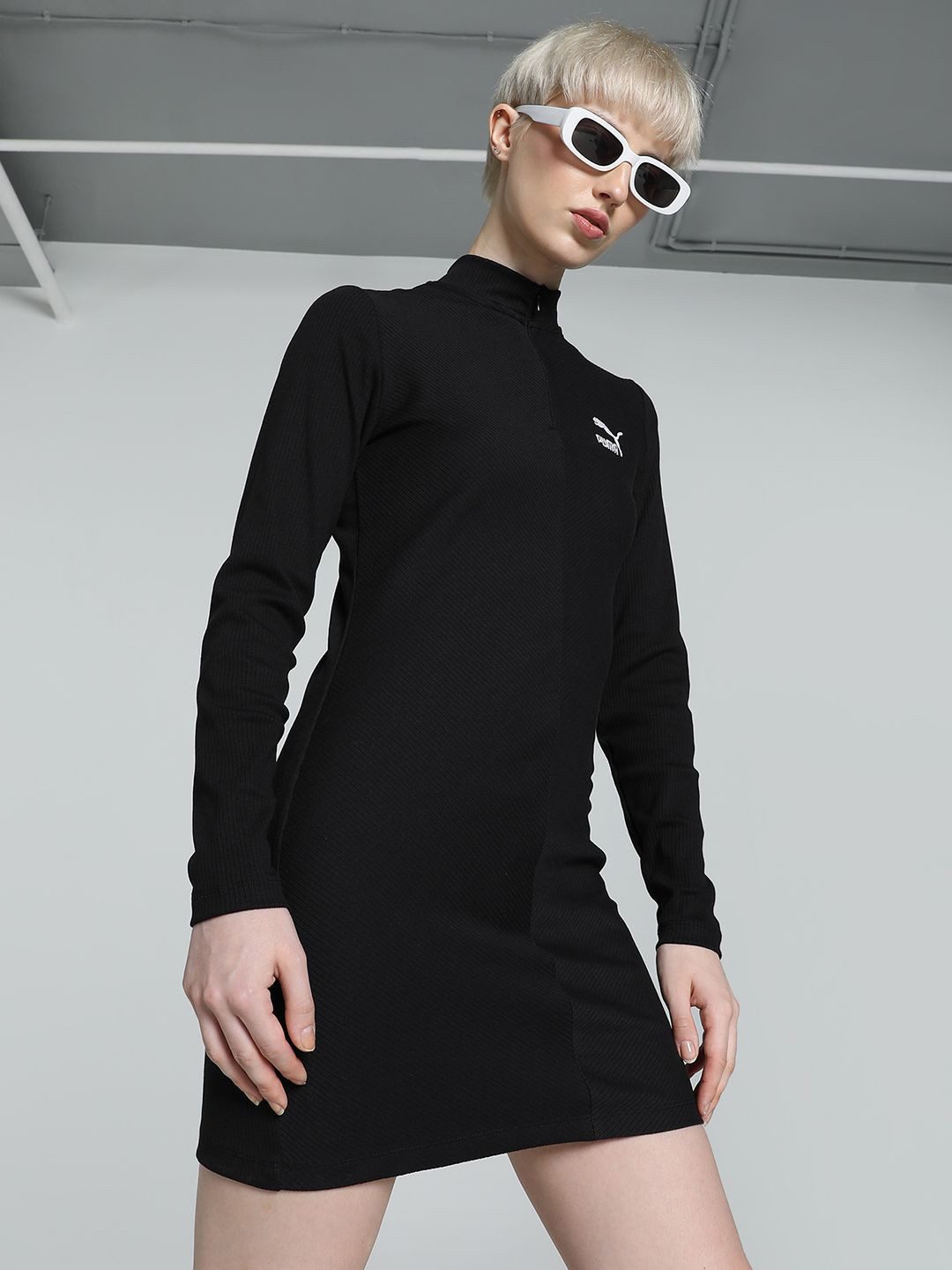 Puma Women Solid Cotton Classic Slim Fit Ribbed Dress