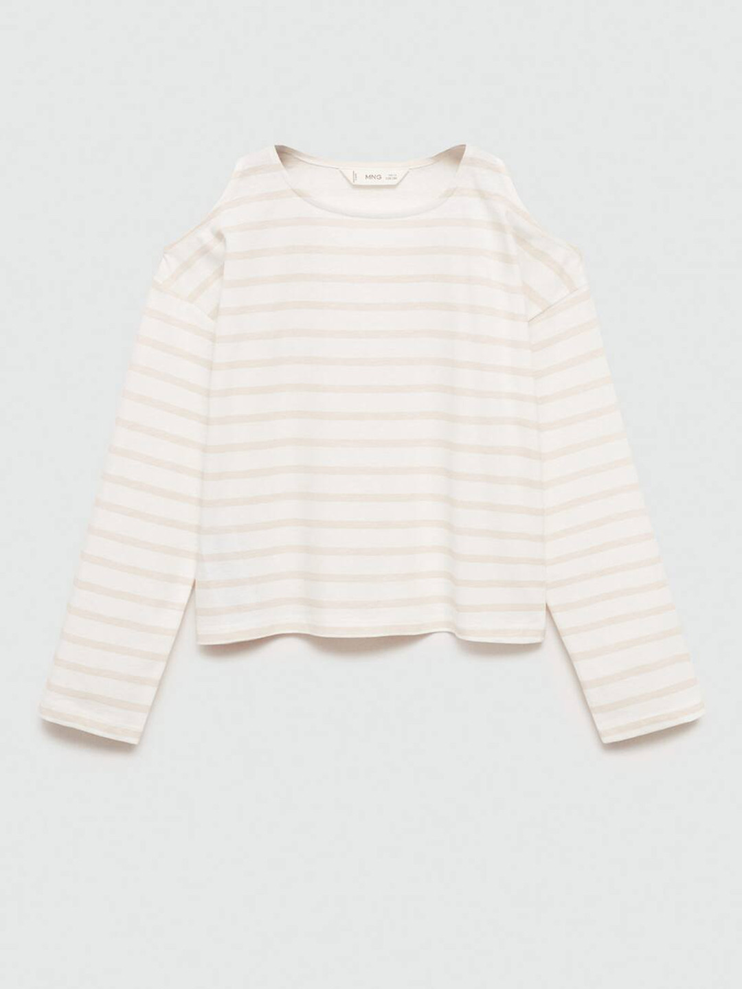 Mango Kids Girls Pure Cotton Striped Drop-Shoulder Sleeves T-shirt with Cut Out Detail