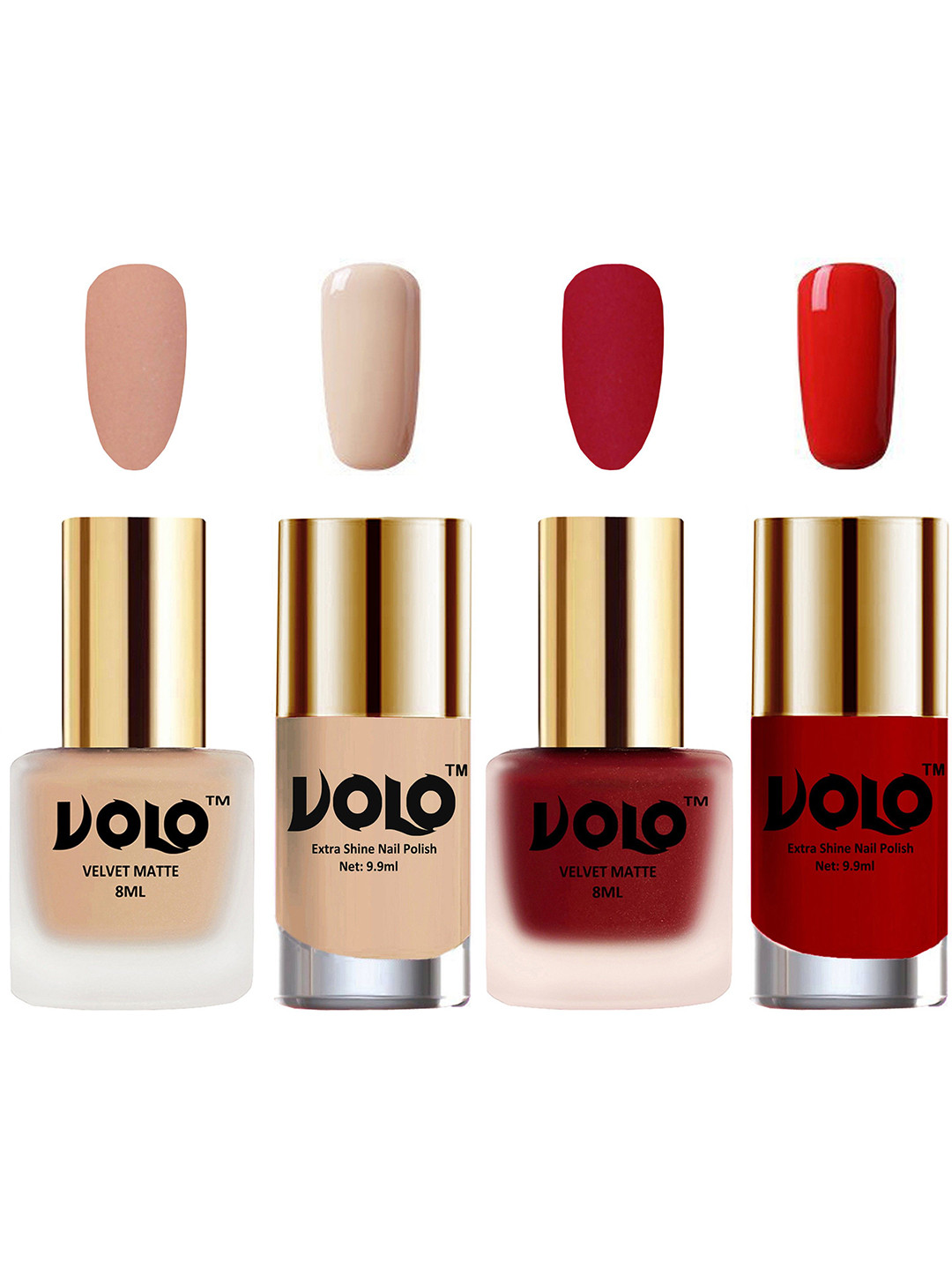 VOLO Set Of 4 Velvet Matte & Extra Shine Nail Polish-8 ml & 9.9 ml Each Shade 28-36-65-38