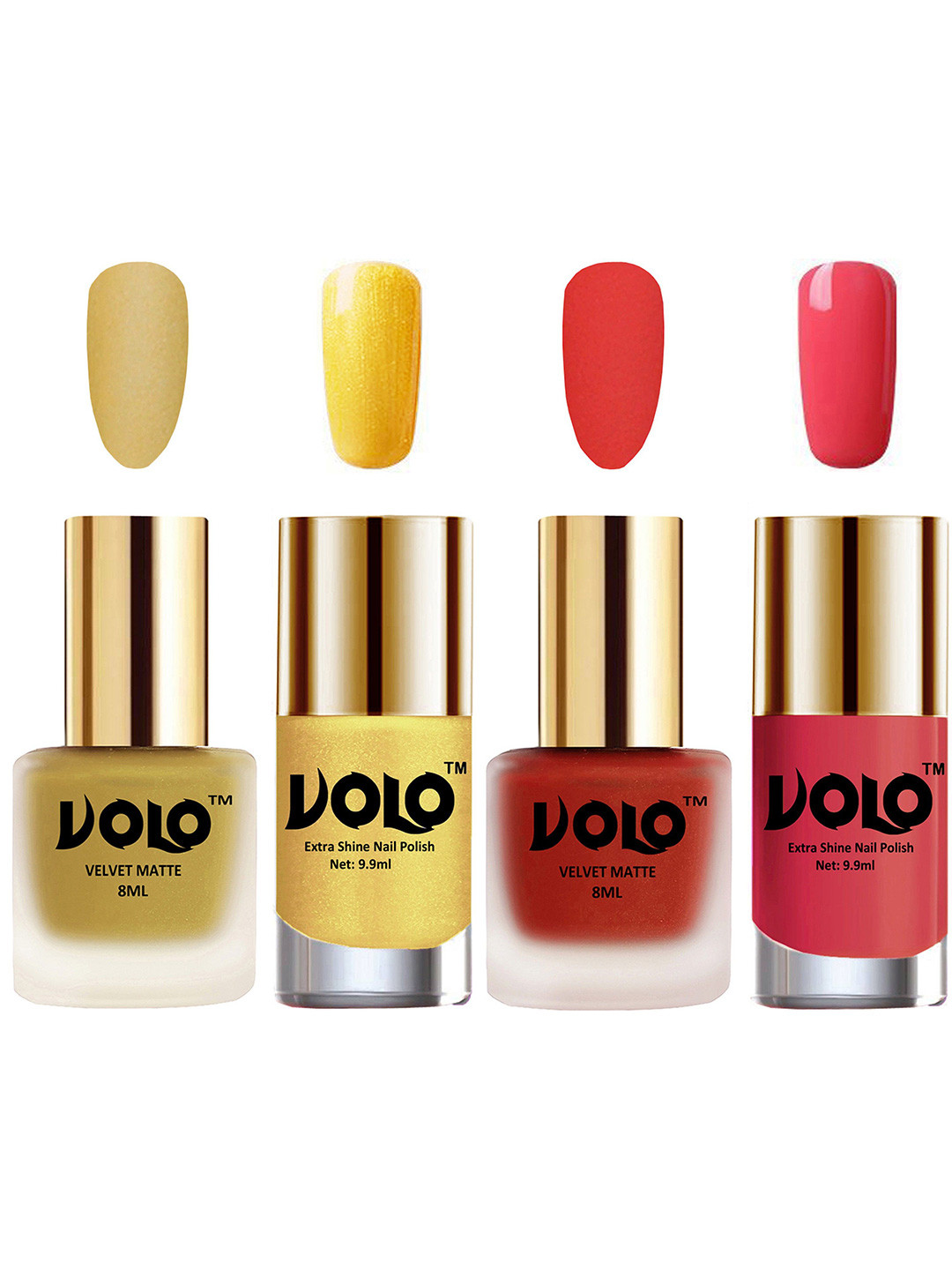 VOLO Set Of 4 Velvet Matte & Extra Shine Nail Polish-8 ml & 9.9 ml Each Shade 32-44-59-56
