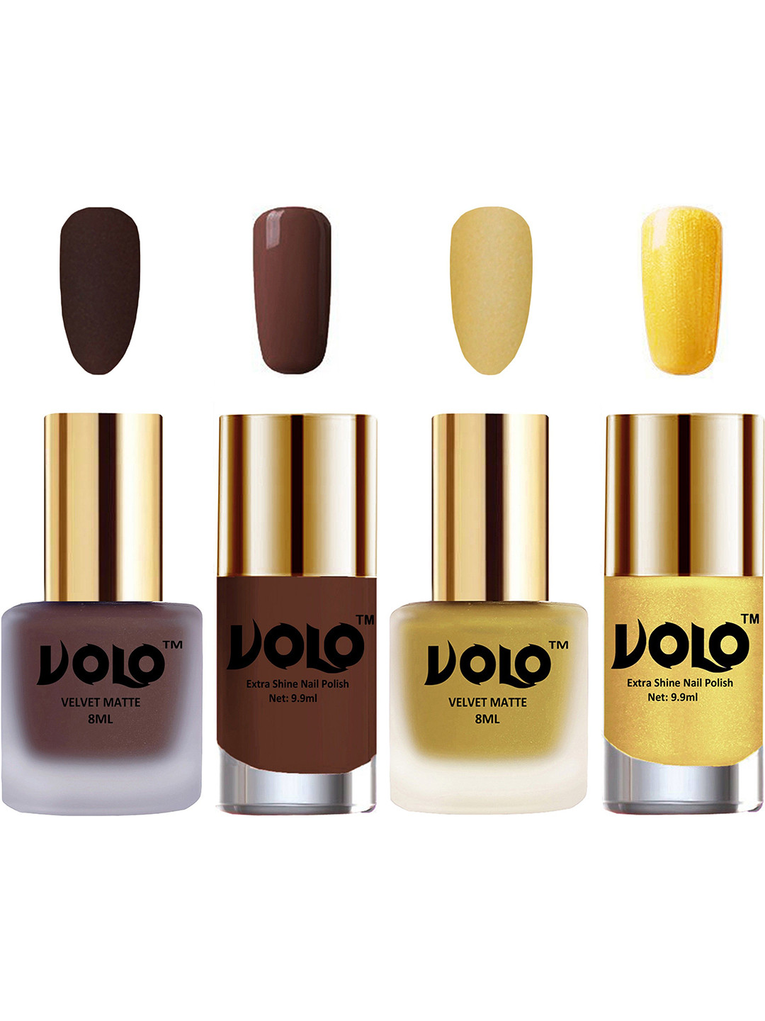 VOLO Set Of 4 Velvet Matte & Extra Shine Nail Polish - 8 ml Each - 02 - 32 - 19 - 59