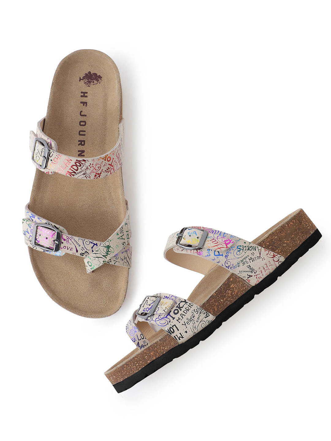 HF JOURNEY Women Tri-Strap Comfort Cork Sandals