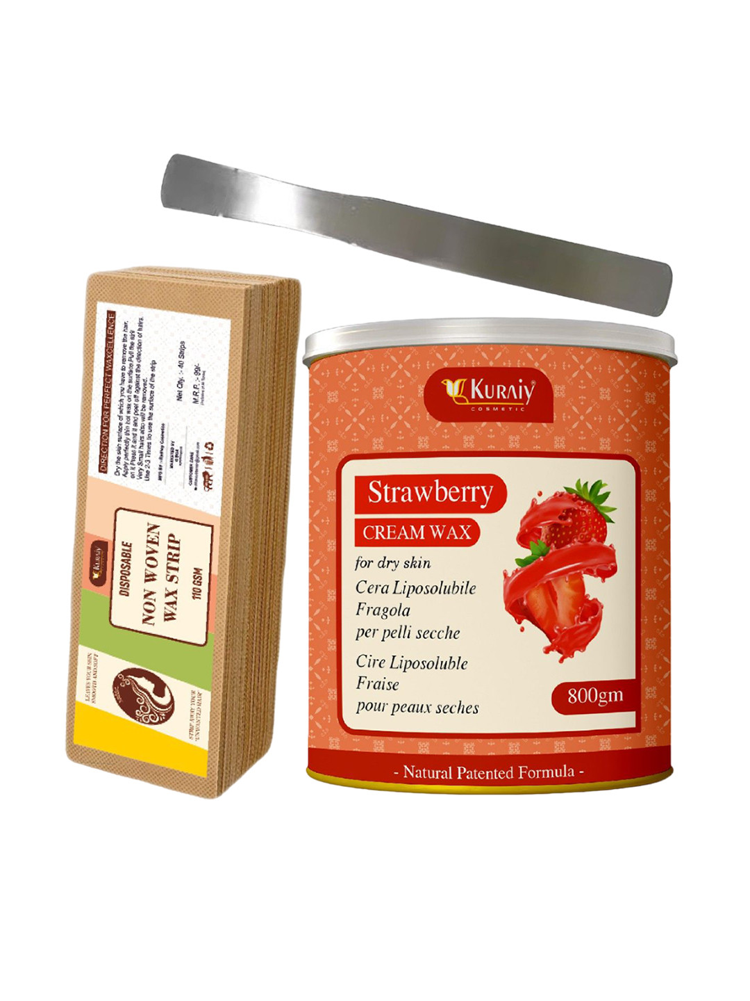 KURAIY Strawberry Wax With 40 Wax Strips &1 Steel Knife - 800 g
