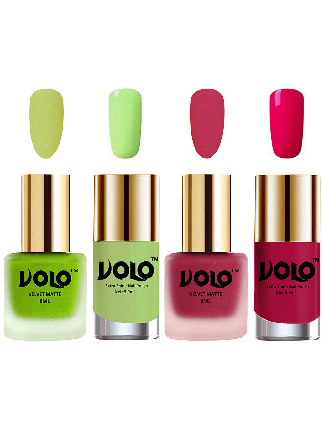 VOLO Set Of 4 Velvet Matte & Extra Shine Nail Polish-8 ml & 9.9 ml Each Shade 39-43-28-53