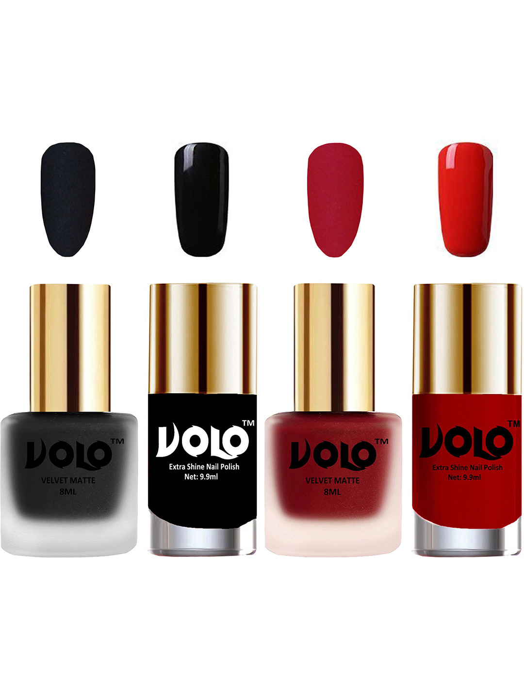 VOLO Set Of 4 Velvet Matte & Extra Shine Nail Polish-8 ml & 9.9 ml Each Shade 05-36-3-38