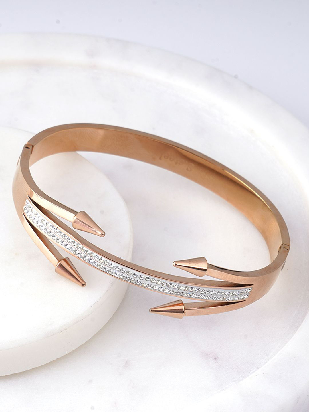 Adwitiya Collection Stainless Steel Rose Gold-Plated Arrow Design Bangle-Style Bracelet