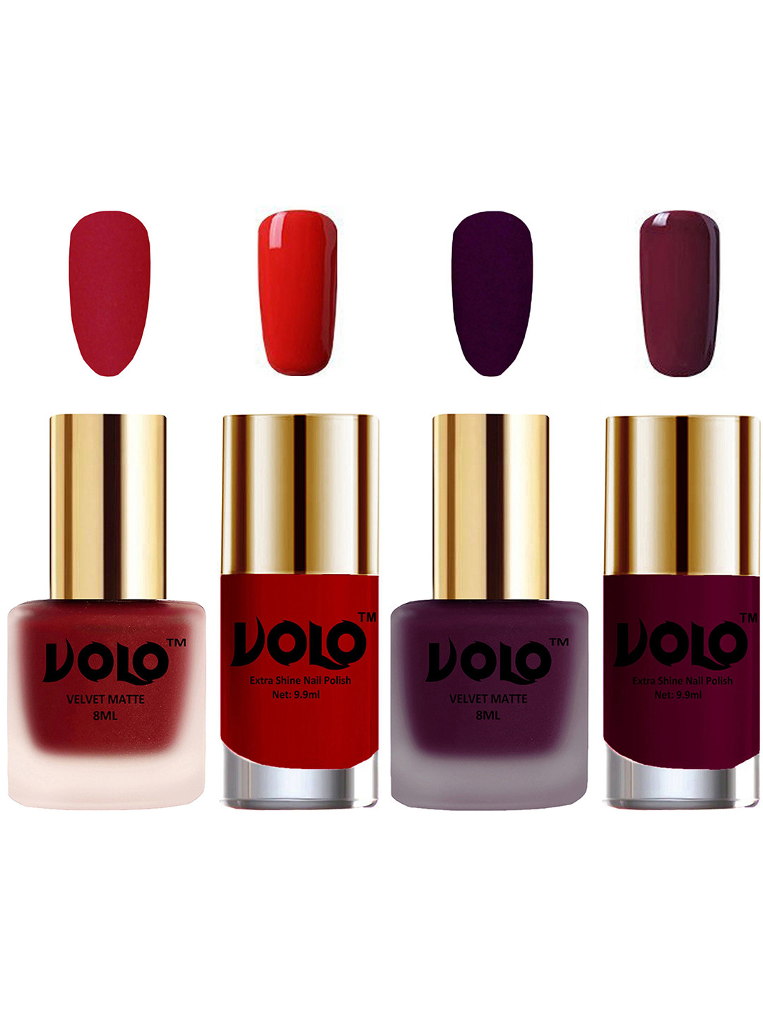VOLO Set Of 4 Velvet Matte & Extra Shine Nail Polish - 8 ml & 9.9 ml Each- 36-46-38-34