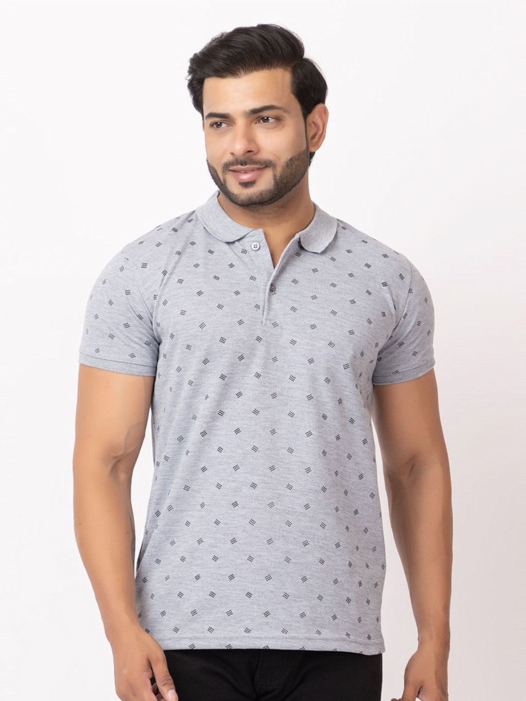 GEE 5 Men Polka Dots Printed Polo Collar Cotton T-shirt