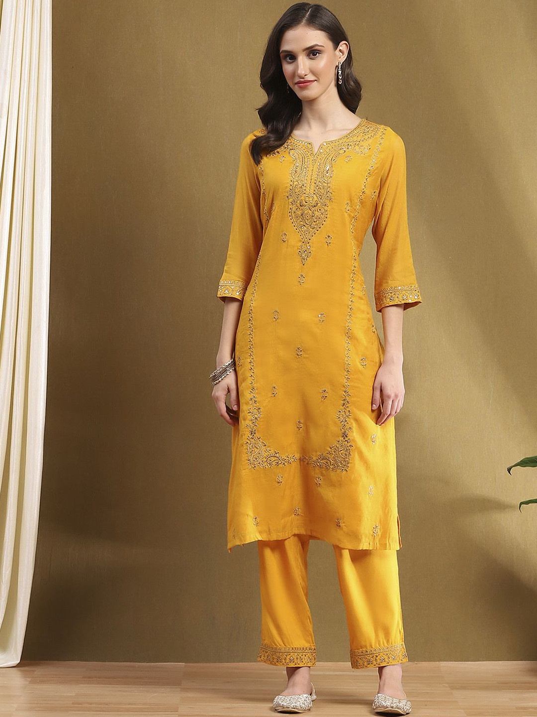 Biba Women Embroidered Kurta With Trousers & Dupatta
