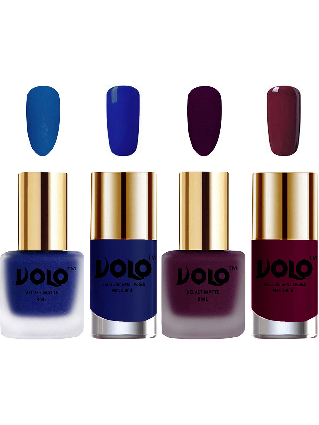 VOLO Set Of 4 Velvet Matte & Extra Shine Nail Polish - 8 ml Each - 19 - 46 - 66 - 34