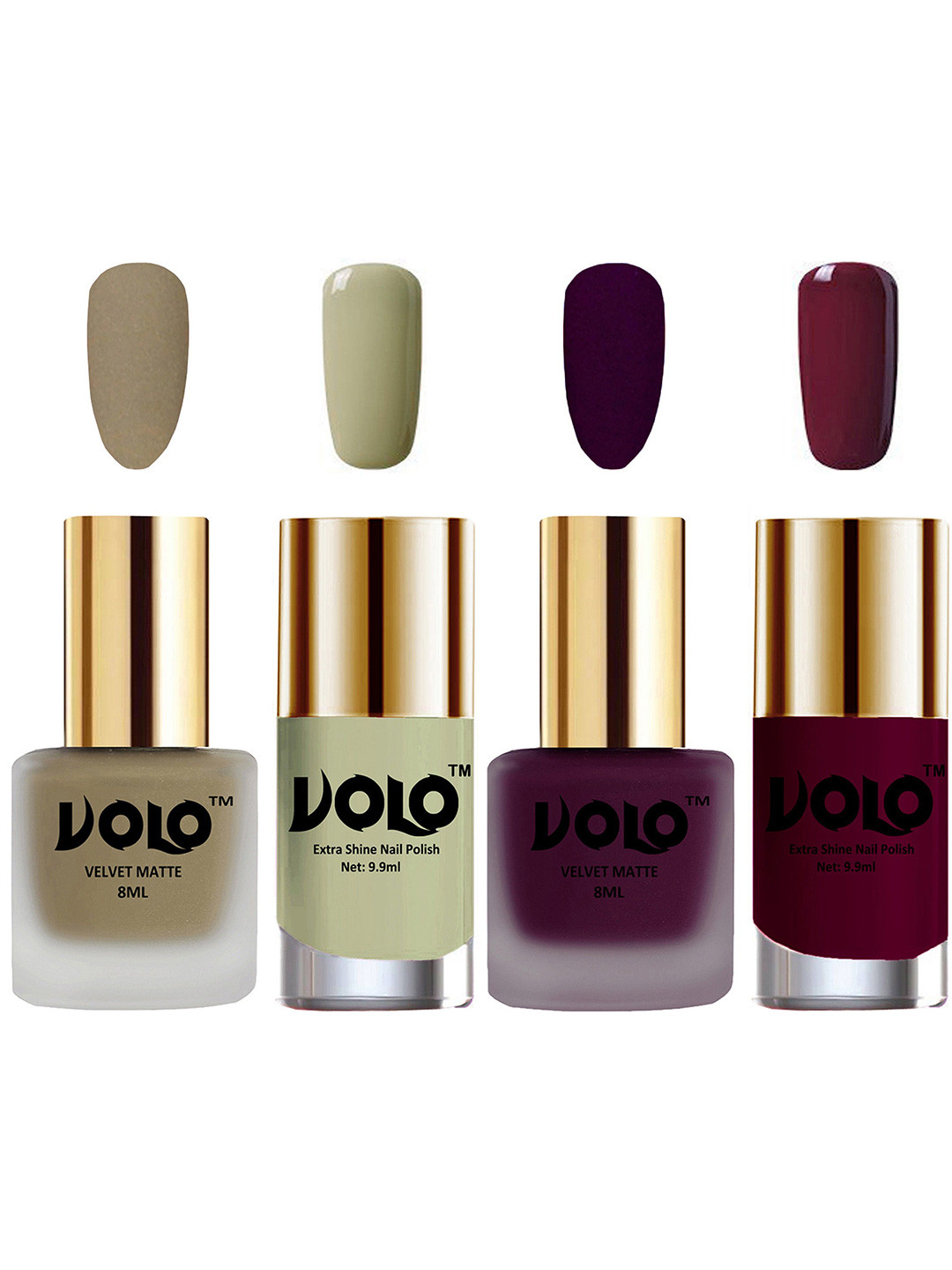 VOLO Set Of 4 Velvet Matte & Extra Shine Nail Polish-8 ml & 9.9 ml Each Shade 37-46-40-34