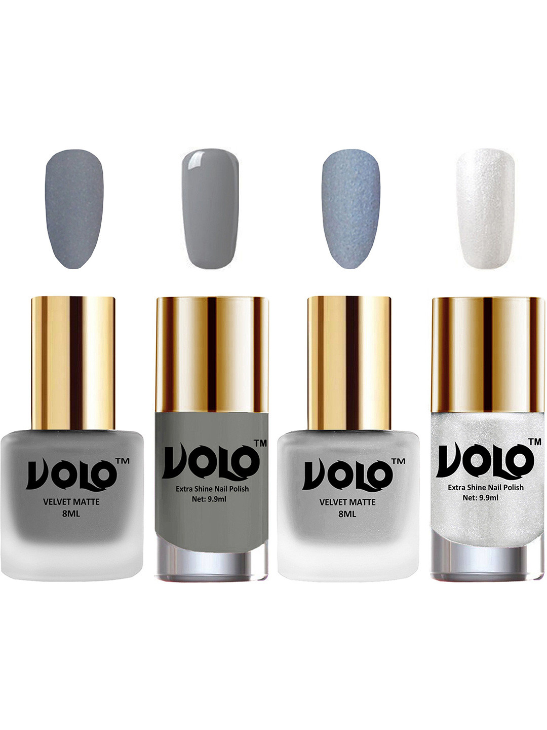 VOLO Set Of 4 Velvet Matte & Extra Shine Nail Polish-8 ml & 9.9 ml Each Shade 20-33-41-46