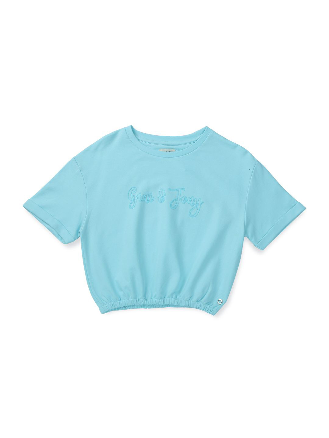 Gini and Jony Girls Brand Logo Printed Round Neck Cotton Top