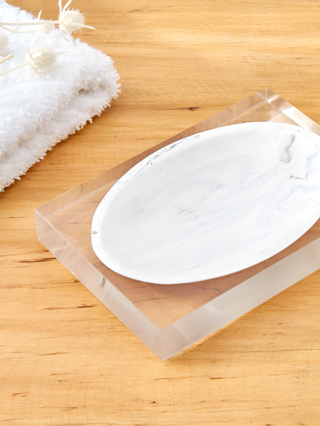 Home Centre White & Transparent Matte Soap Dish