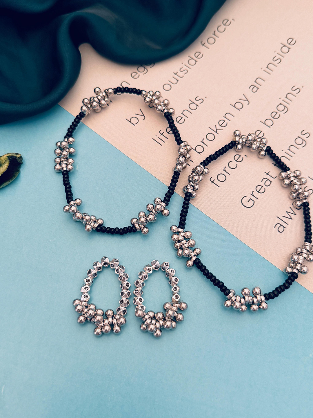 Sangria Set Of 2 Silver-Plated Beaded Anklets With Toe Rings