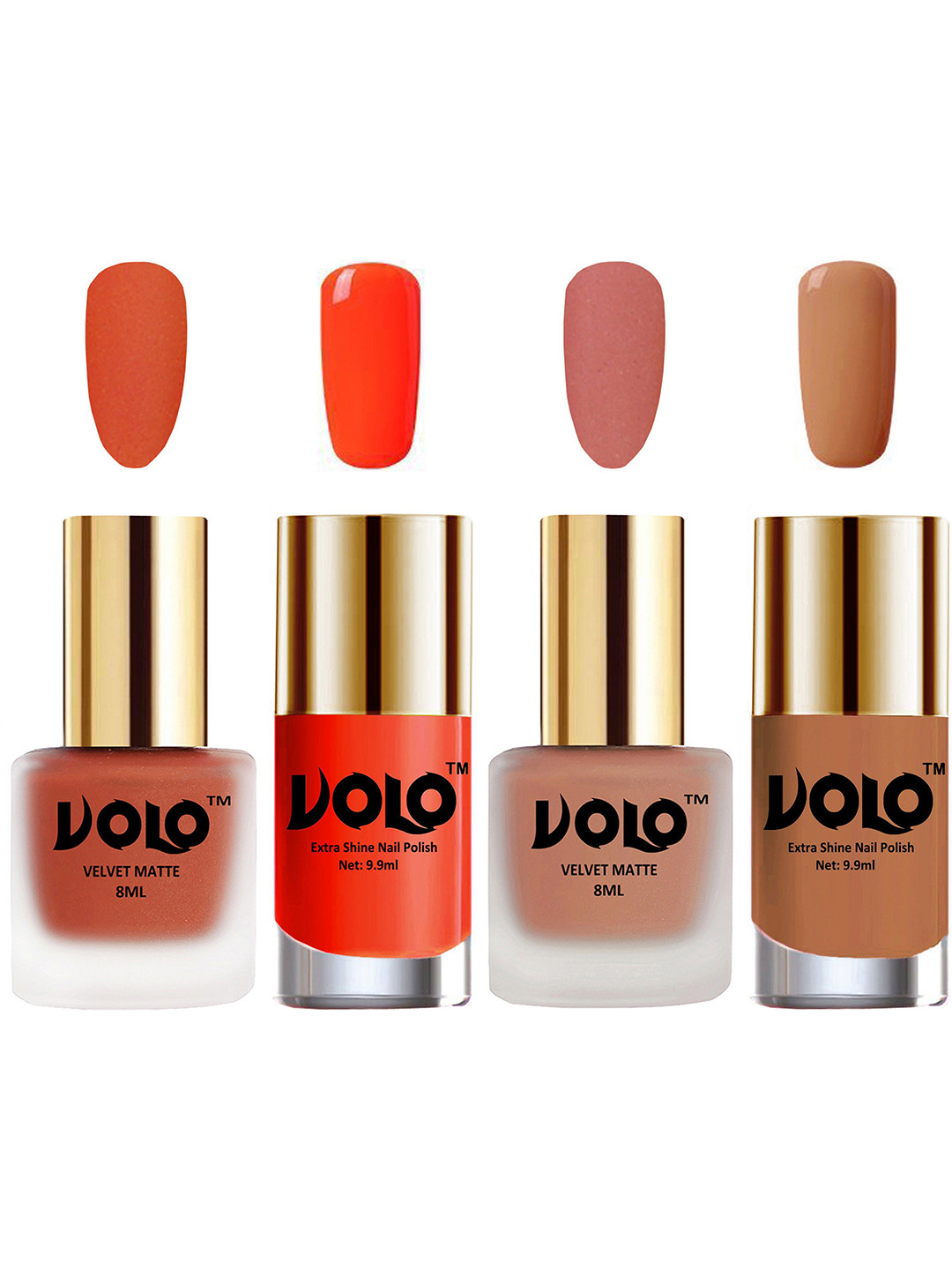 VOLO Set Of 4 Velvet Matte & Extra Shine Nail Polish - 8 ml Each - 30 - 38 - 14 - 64