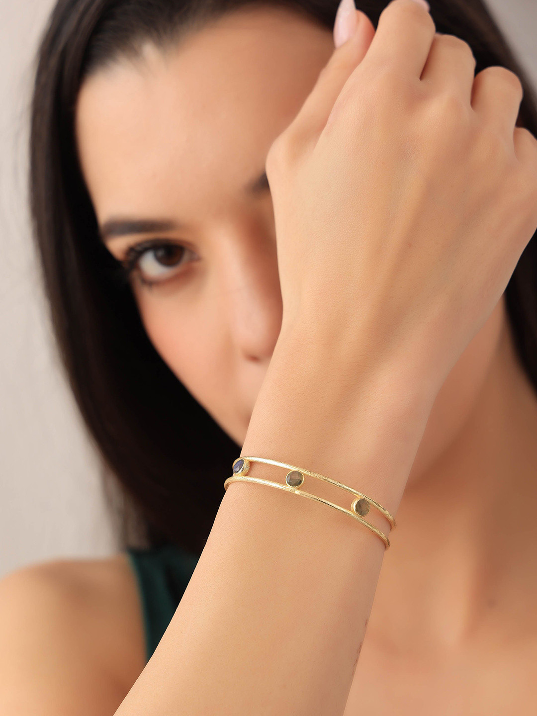 ROYAL PITARAH Gold-Plated Labradorite Cuff Bracelet