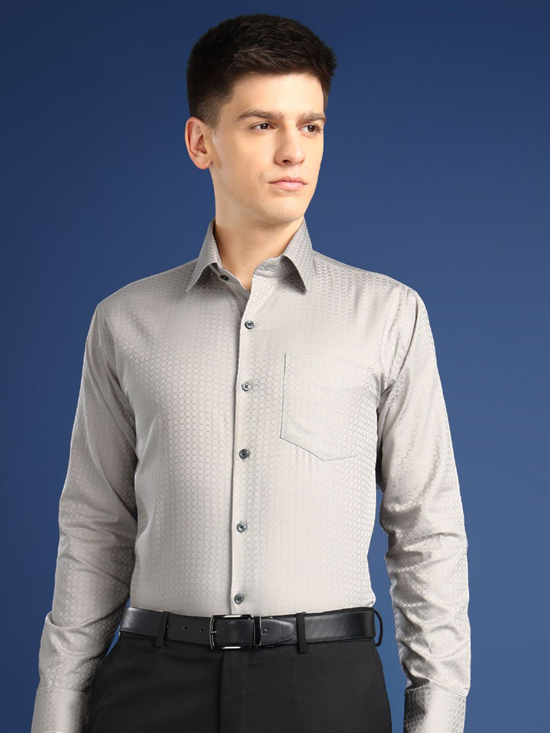 Hancock Men Premium Slim Fit Textured Egyptian Cotton Wrinkle Free Opaque Formal Shirt