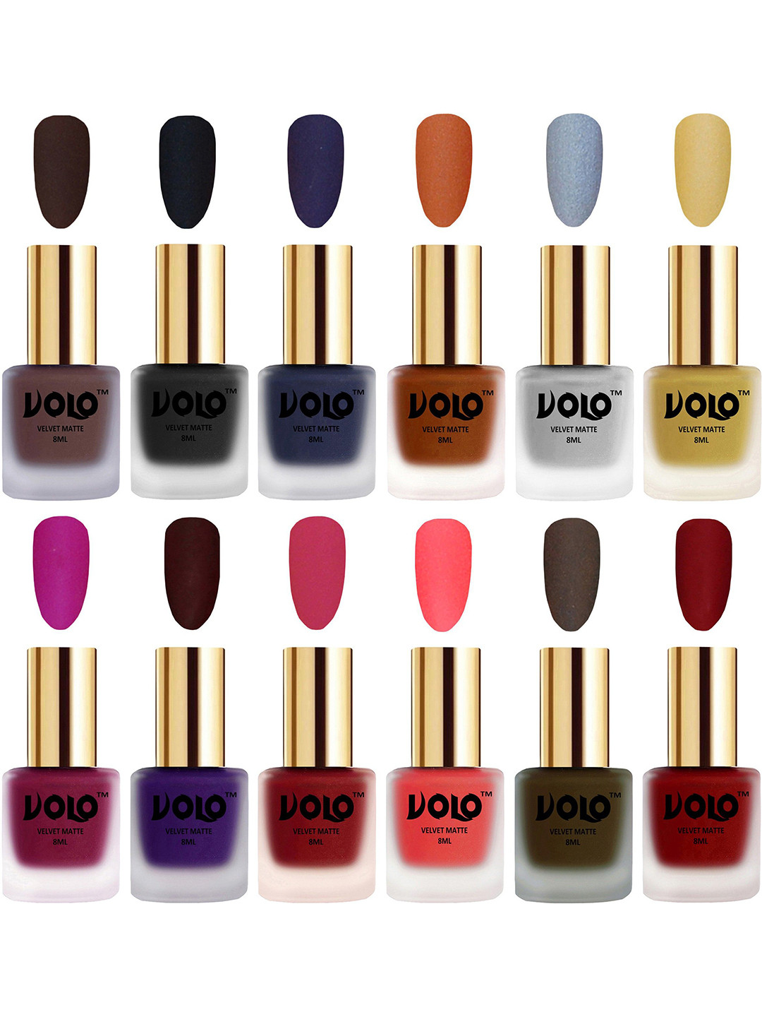 VOLO Set Of 12 Velvet Matte Bold Colors Nail Polish - 8 ml Each