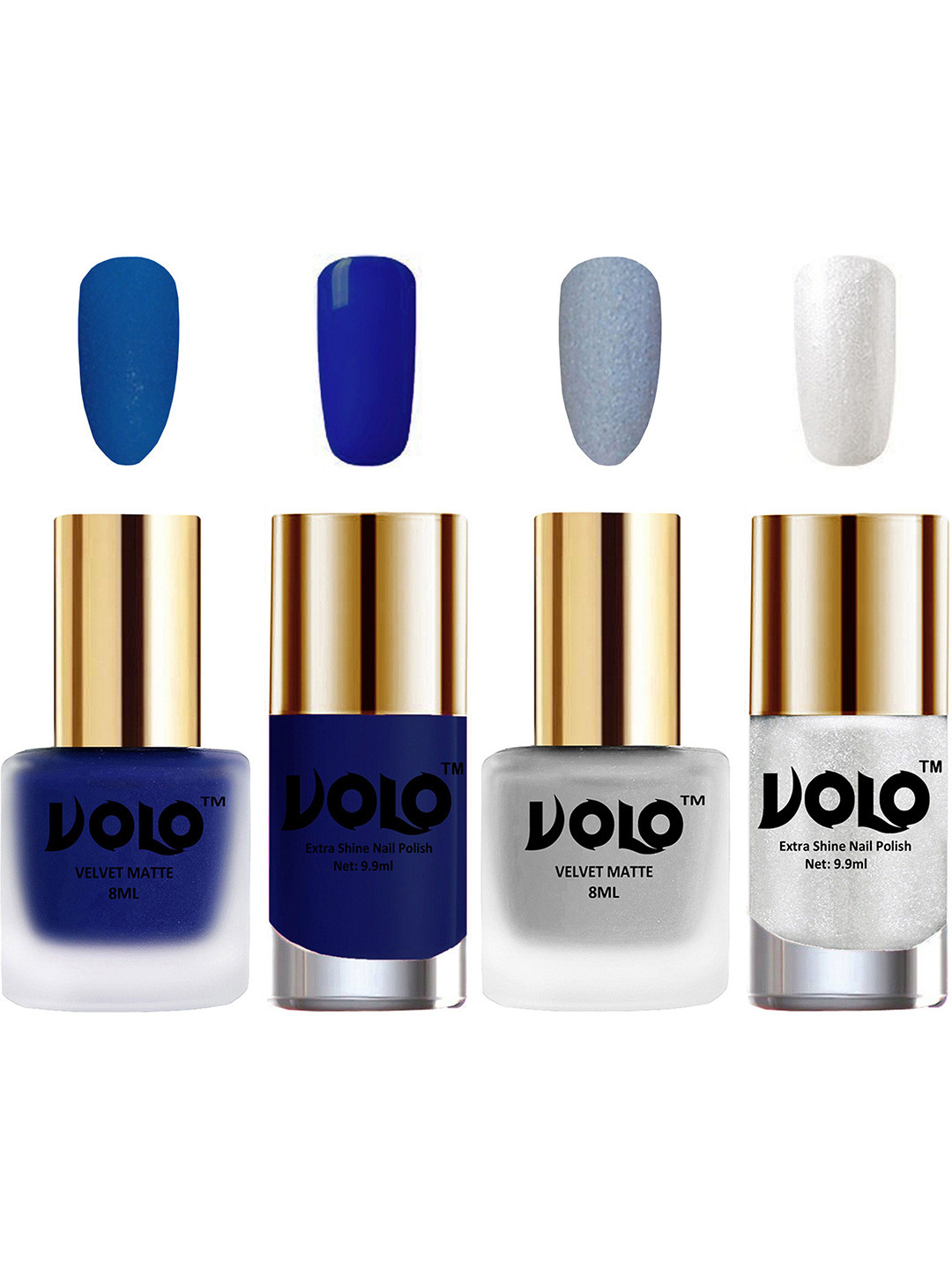 VOLO Set Of 4 Velvet Matte & Extra Shine Nail Polish - 8 ml Each & 9ml Each-19-33-66-46