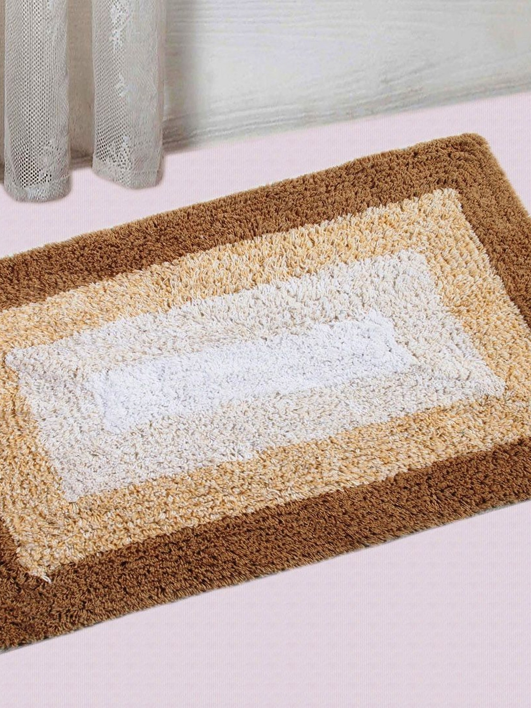 Saral Home Beige-Color & Brown Printed Microfibre 2200 GSM Anti-Skid Bath Mat