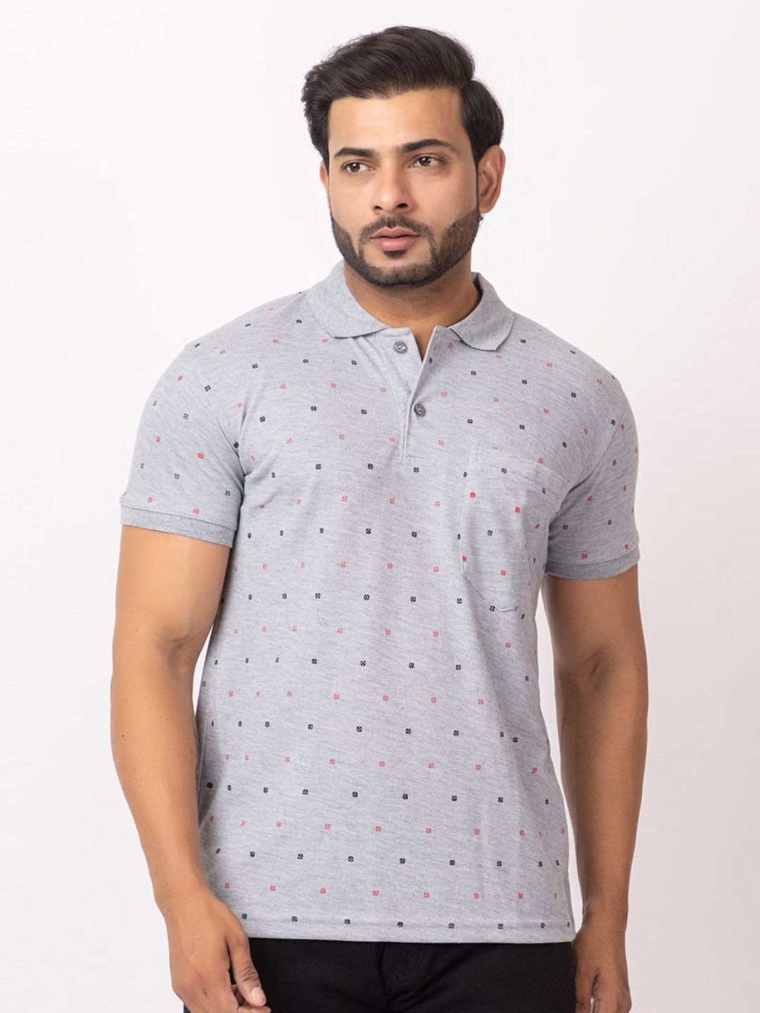 GEE 5 Men Polka Dots Printed Polo Collar Cotton T-shirt