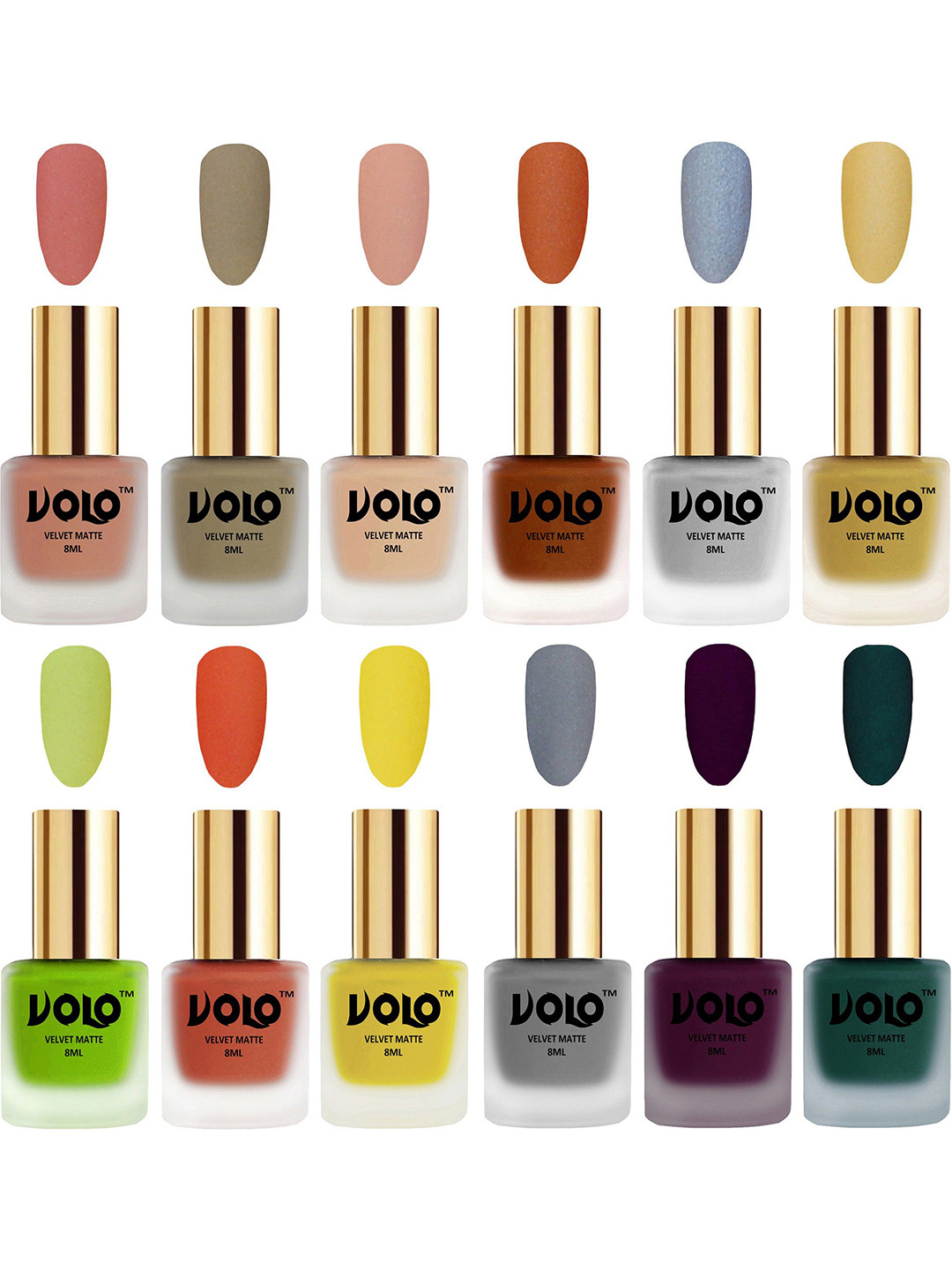 VOLO Set Of 12 Velvet Matte Nail Polish- 8 ml Each- Shade 3 -4 -5 -9