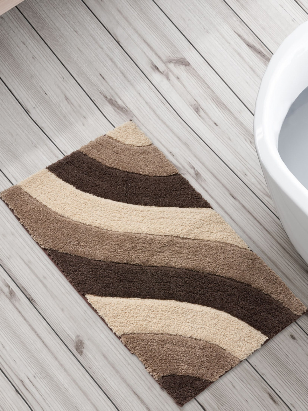 Home Centre Beige-Color & Brown Textured 120 GSM Anti-Slip Bathmat