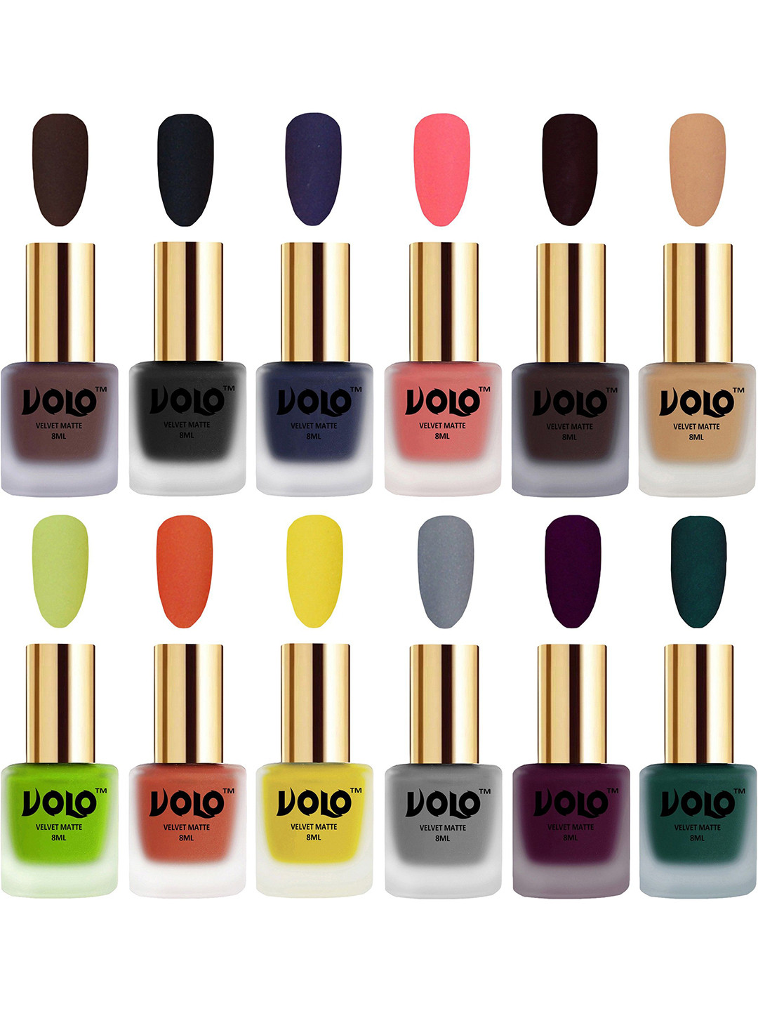 VOLO Set Of 12 Velvet Matte Nail Polish- 8 ml Each-Shade 1-2- 5- 9