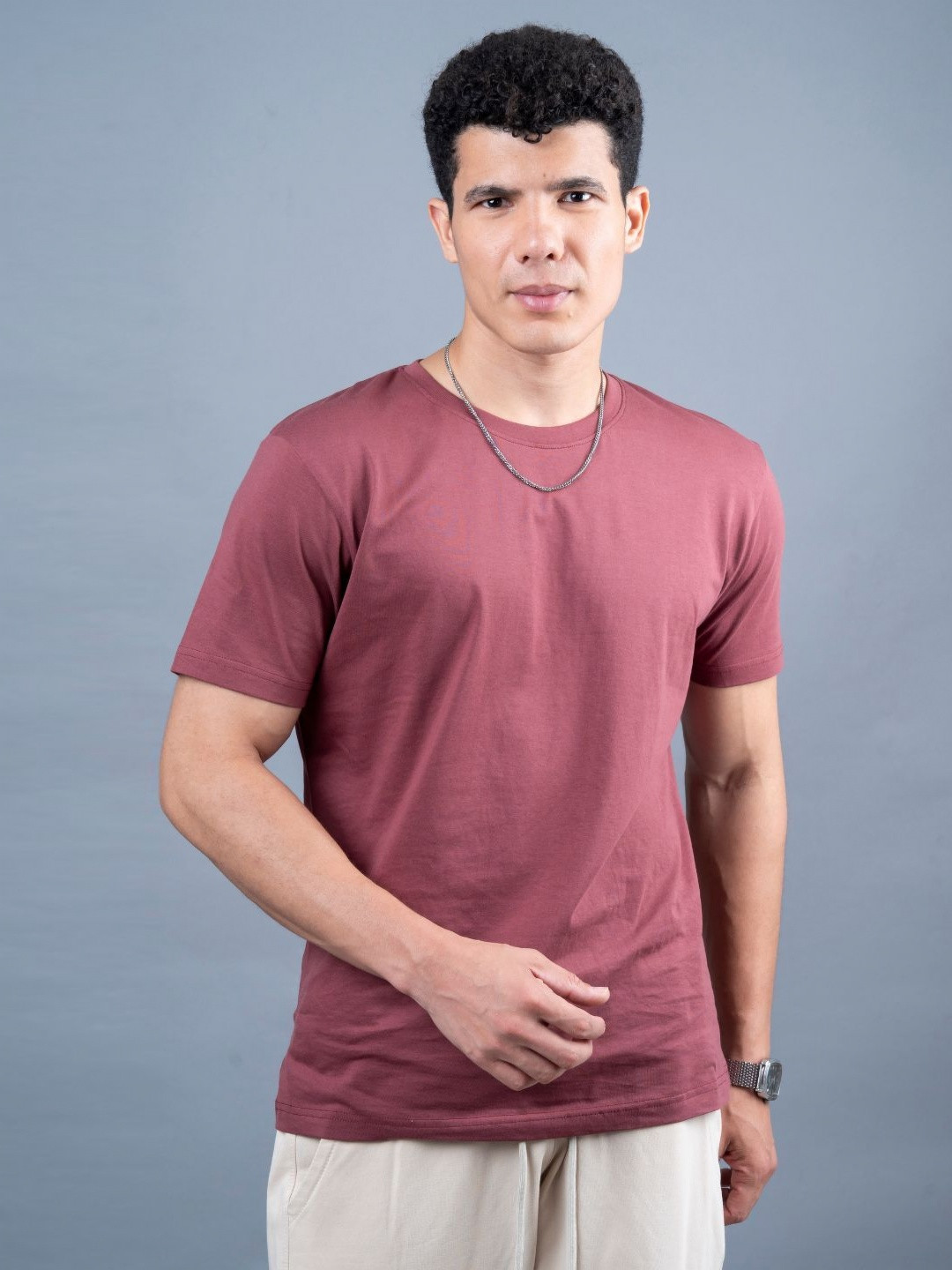PRONK Men Solid Round Neck Cotton T-shirt