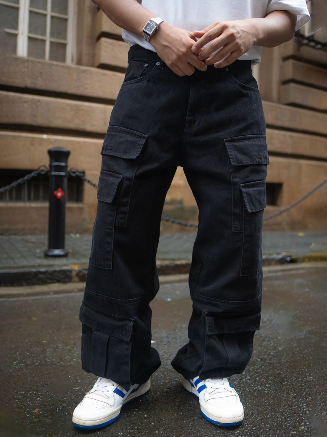 Powerlook Men Baggy Fit Denim Cargos Jeans