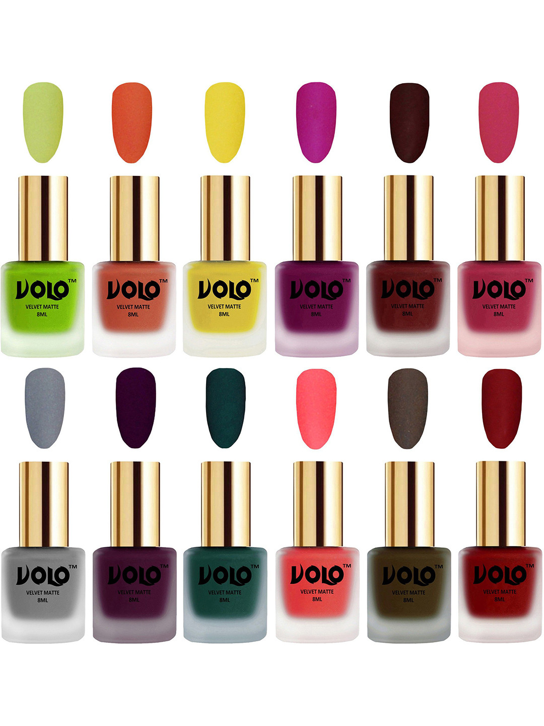 VOLO Set Of 12 Velvet Matte Nail Polish- 8 ml Each-Shade 5- 6- 9- 10